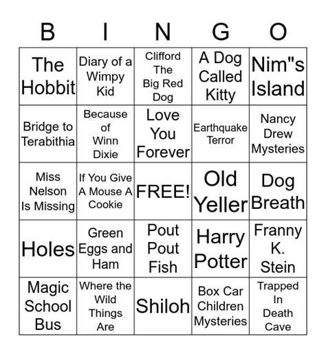 popular book titles bingo card