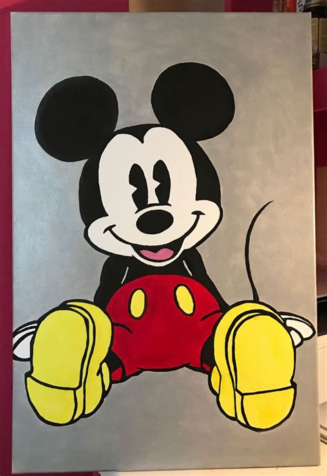 painting  mickey mouse sitting  top   white board  red