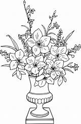 Vase Coloring Flower Flowers Pages Drawing Bouquet Roses Arrangement Line Lily Colour Outline Clipart Rose Colouring Printable Draw Color Bunch sketch template