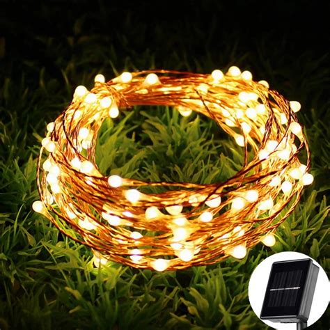 solar powered starry string lights   sensor copper wire outdoor