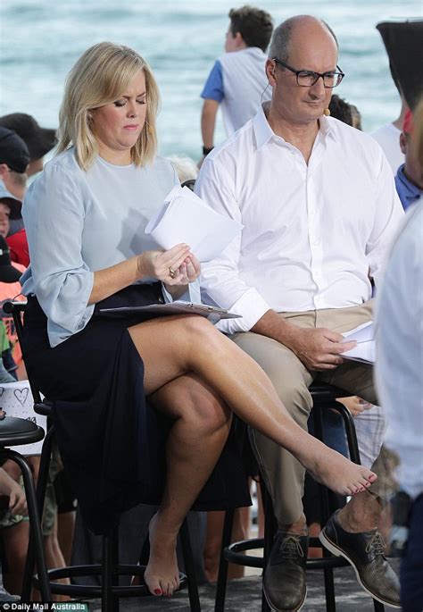 sunrise s samantha armytage shows her toned legs while on