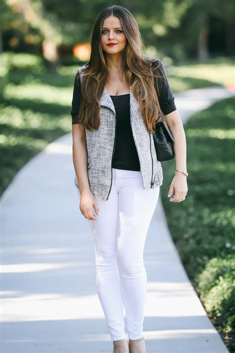 ootd tweed moto vest and white skinny jeans a fashion beauty