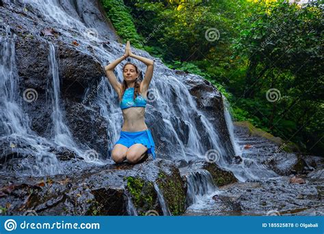 yoga pose young caucasian woman meditating practicing yoga