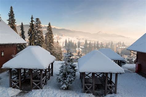 winter ski resort stock photo image  covered house