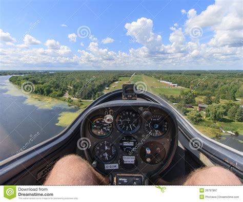 inside a glider approaching airstrip editorial photography image 26797897
