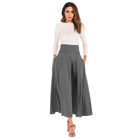 jaycosin women high waist pleated a line long skirt front slit belted
