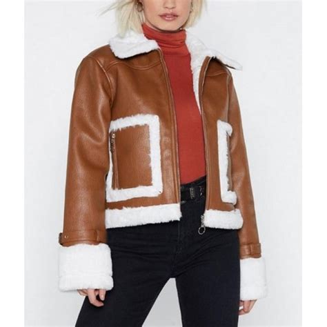 Womens Brown Cropped Aviator Leather Jacket Celebs Movie