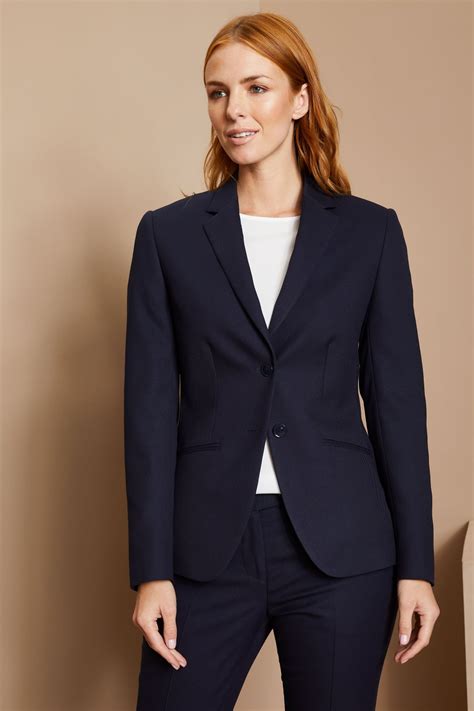 contemporary women s two button suit jacket long navy