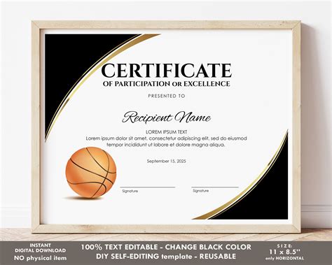 editable basketball award certificate template printable etsy uk