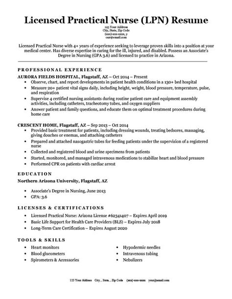 licensed practical nurse lpn resume sample writing tips rc