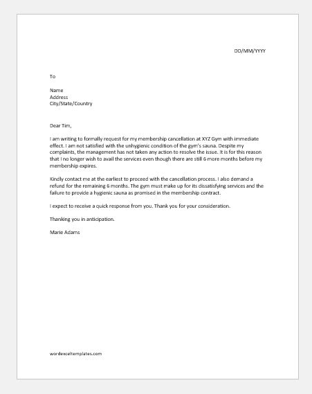 gym cancellation letters  ms word   document hub