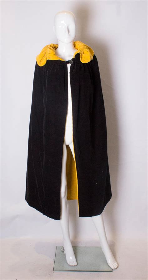 Vintage Yellow And Black Velvet Reversible Cape For Sale