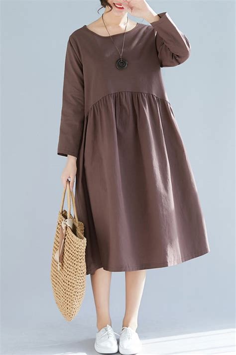 Hualong Cute Loose Plus Size Long Sleeve Linen Dress