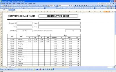monthly timesheet time sheet template
