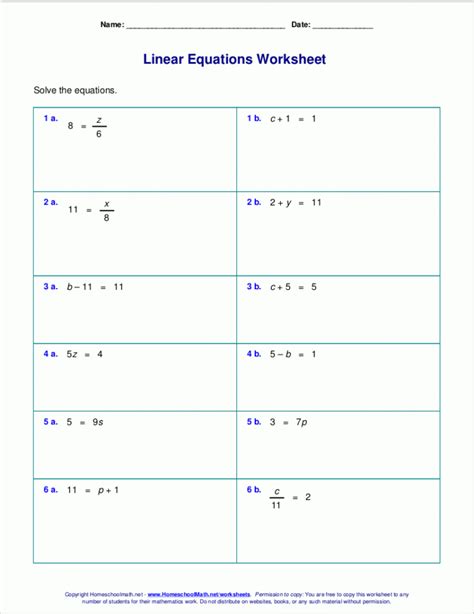 linear equations worksheet  answers db excelcom