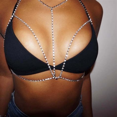 women bra chain bikini body harness bohemian crystal waist belt belly