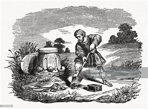 parable   talents wood engraving published  stock illustration