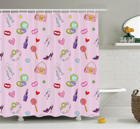 Teen Girls Decor Shower Curtain Set By Cute Girlish Illustration With