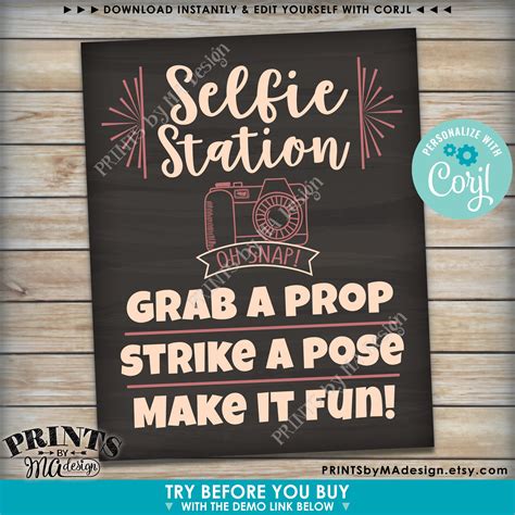 selfie station sign grab  prop srike  pose   fun printable