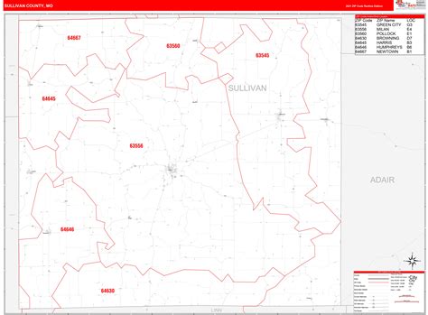 sullivan county mo zip code wall map red  style  marketmaps mapsalescom