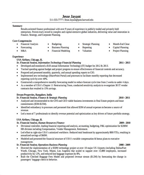 sample finance resume templates   ms word