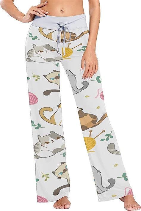 Sgfdh Pajamas Pants Cute Cat Knitting Yarn Ball Teen Pajama Pants