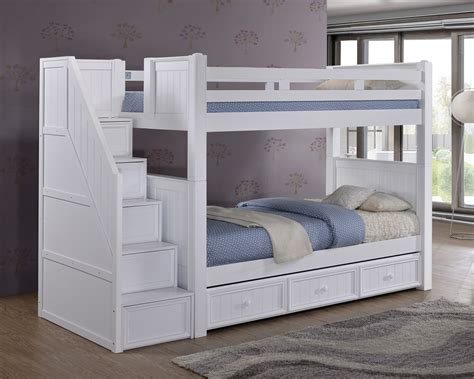 dillon white twin bunk bed  storage stairs