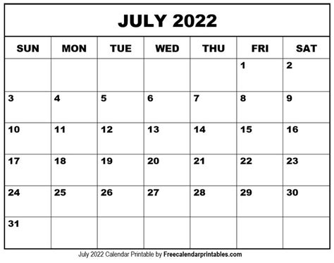 july  calendar printable   calendar printables july