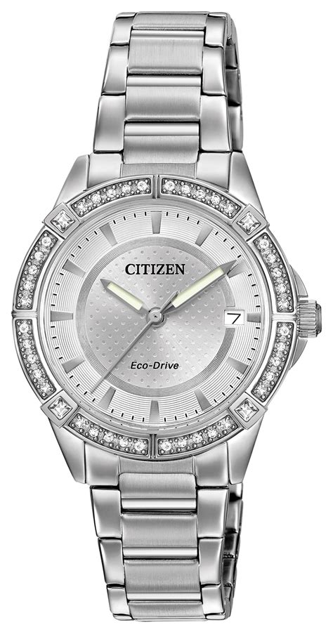 pov ladies eco drive stainless steel crystal watch citizen