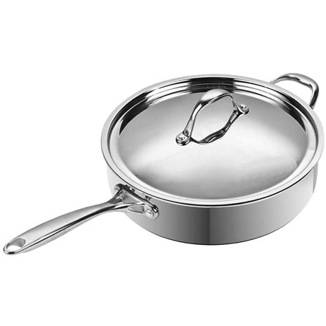 top quality tri ply clad stainless steel deep fry pan covered saute pan