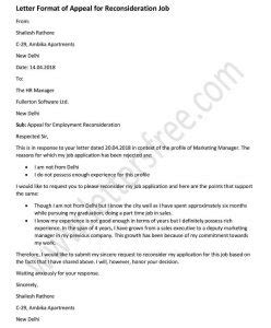 appeal letter format  reconsideration job appeal letter format