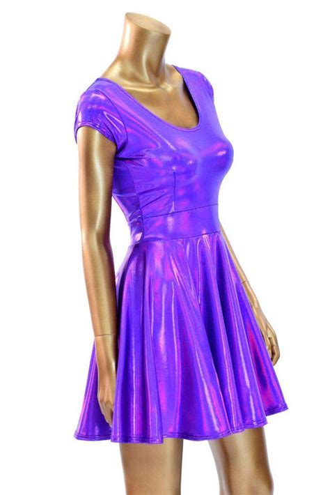 purple holographic skater dress dresses vinyl dress