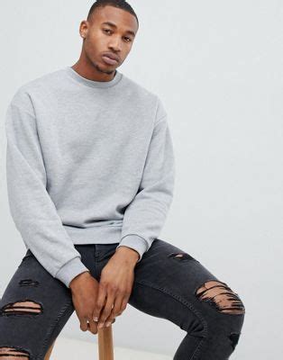 asos design oversized sweatshirt  grey marl grey sweater outfit jeans outfit men sweater