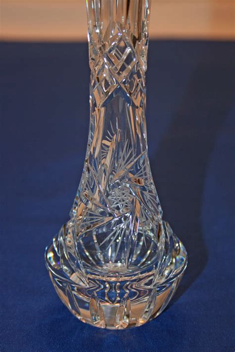 Vintage Lead Crystal Fluted Bud Vase Hand Cut Swirled Star Pinwheel
