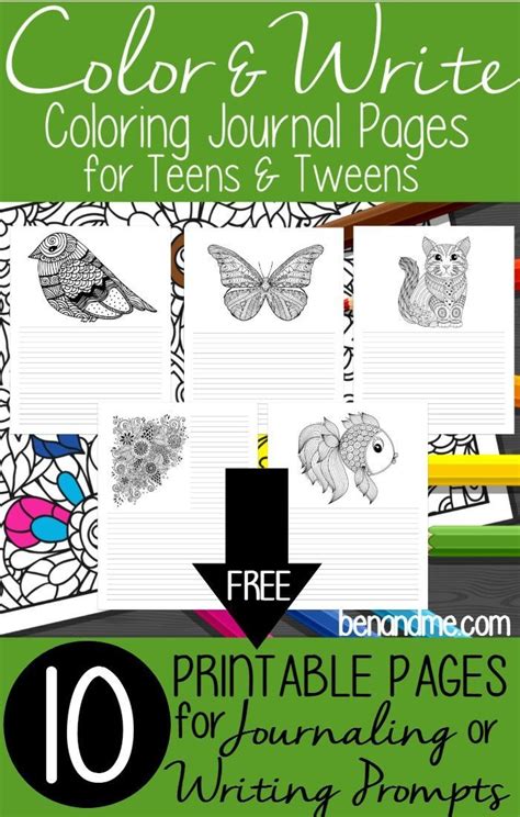 color  write coloring journal pages  teens  tweens printable
