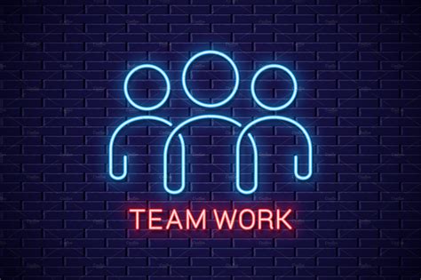 teamwork neon sign team work banner  neon   wall background  developing letters