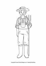 Colouring Farmer Pages People Help Who Farm Kids Village Activity Sheet Pitchfork Activityvillage Explore sketch template