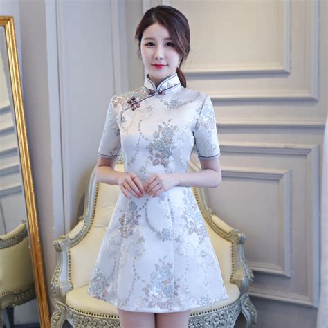 2018 mini cheongsam vintage chinese style short sleeve dress womens