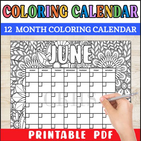 printable  month coloring calendar floral pattern printable flower