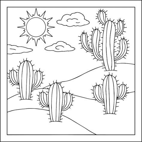 premium vector print design desert cactus landscape coloring page  kid