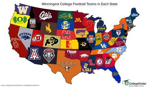 map  winningest college football team   state heavycom