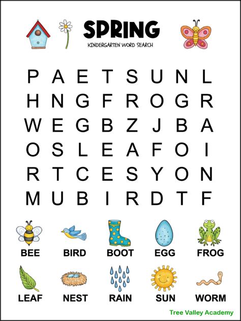 wordsearch  kindergarten printable