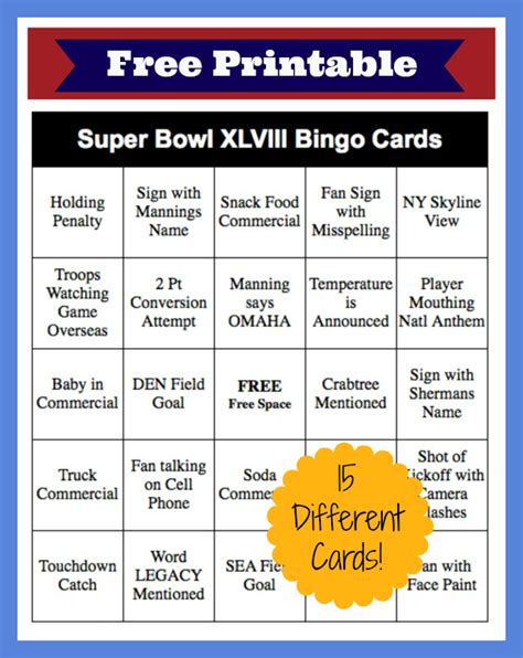 super bowl bingo cards  printable thrifty jinxy