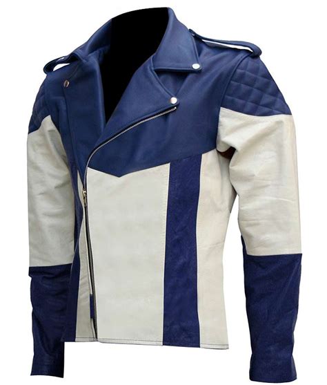 White And Blue Mens Motorcycle Leather Jacket Usa Jacket