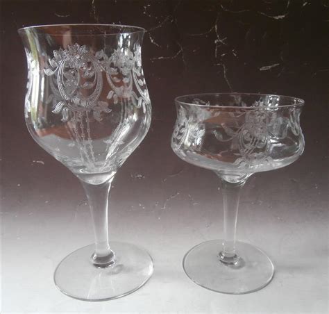 1910s etched crystal stemware antique transitional tlc wine glasses