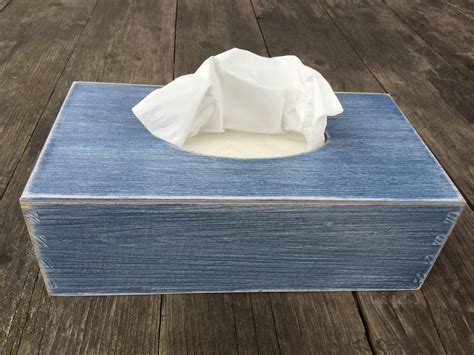 blue  white rustic wooden tissue box cover rectangular decoration kleenex box holder