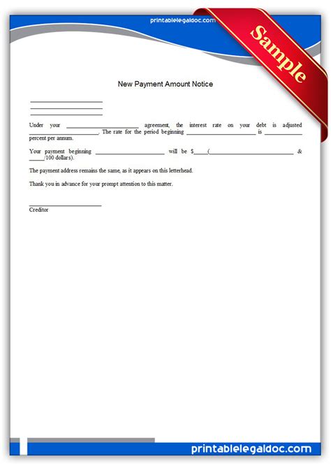 printable  payment amount notice form generic