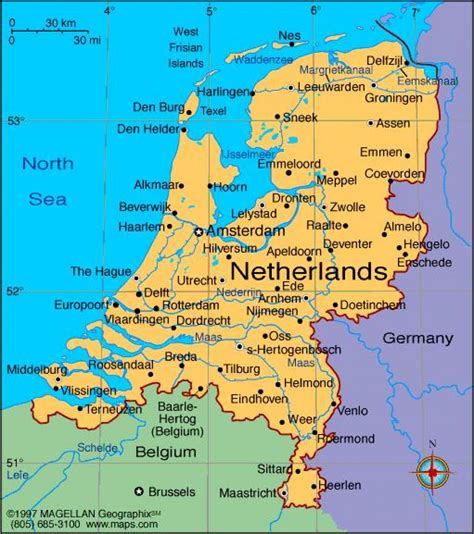 netherlands cities map map  netherlands  cities western europe