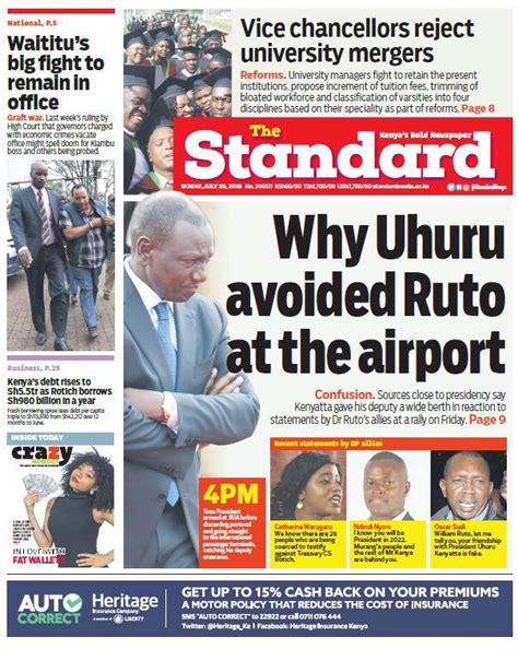 ruto blasts  standard newspaper  cover story kenyanscoke