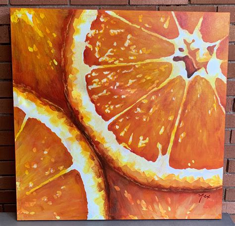 orange citrus fruit oil painting wall hanging modern pop art etsy